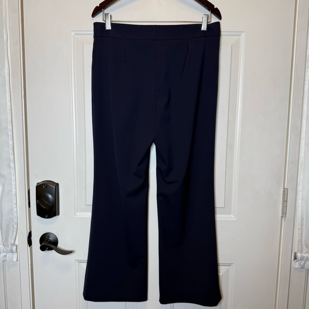 Lafayette 148 Sullivan Wool Blend Pants Flat Front Trousers Navy Blue Sz 8